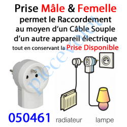 050461 Prise Electrique Mâle & Femelle 2 P + T 16 A IP xx en Plastique Blanc à Sortie Latérale