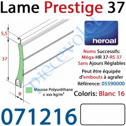 071216 Lame Alu Double Paroi Injectée de Mousse de Polyuréthane Hr37 de 37x8 Coloris Blanc 16 Sans Ajourage