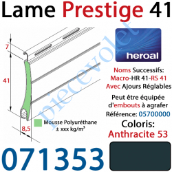 071353 Lame Alu Double Paroi Injectée de Mousse Polyuréthane Hr41 41x8,5 Coloris Gris Anthracite 53 ±Ral7016 Avec Ajourage