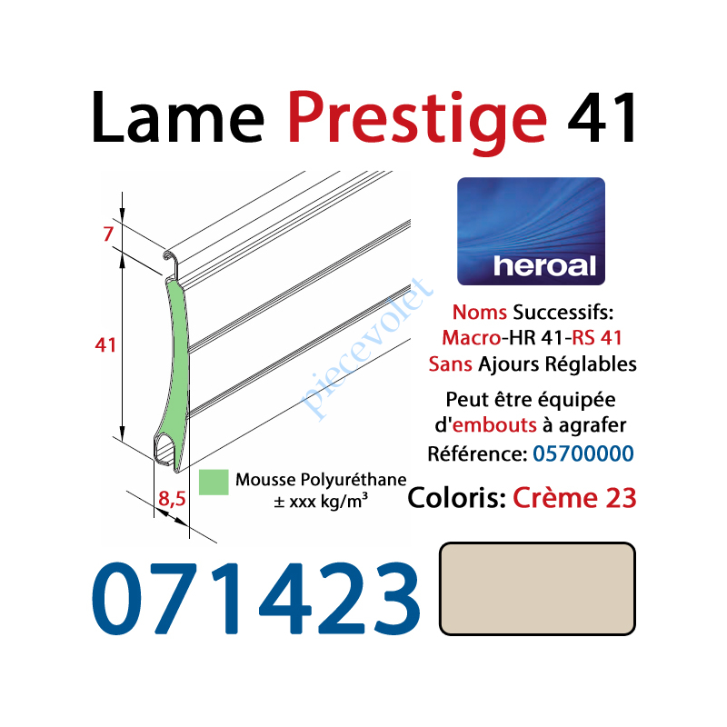 071423 Lame Alu Double Paroi Injectée de Mousse Polyuréthane Hr41 de 41x8,5 Coloris Crème Sans Ajourage