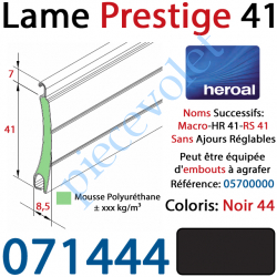 071444 Lame Alu Double Paroi Injectée de Mousse Polyuréthane Hr41 de41x8,5 Coloris Noir ±Ral9005 Sans Ajourage