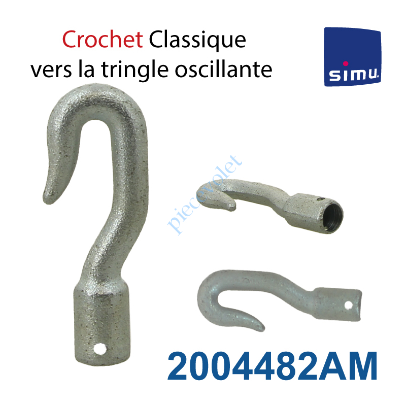 2004482AM Crochet Classique en Acier Zingué ->Tringle Oscillante Percement Femelle ø13mm Percé ø4 à 6 mm de l'extrémité