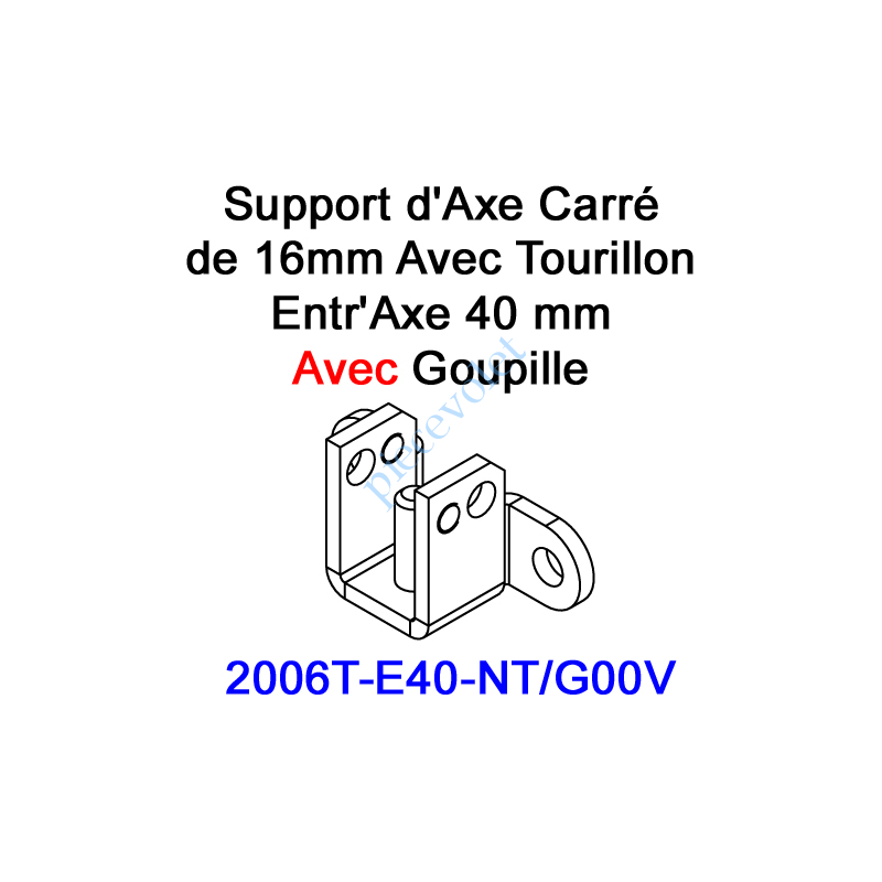 2006T-E40-NT/G00V Support d'Axe en Carré de 16 Avec Tourillon Entr'Axe 40 mm Avec Goupille