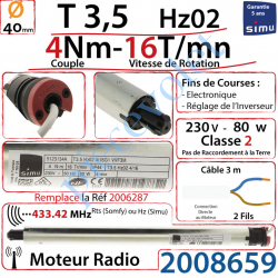 2008659 Moteur Radio Simu Hz02 4/16 Rts Sans Carré T3,5 sans Mds Double Isolation Classe II Sans Fil de Terre