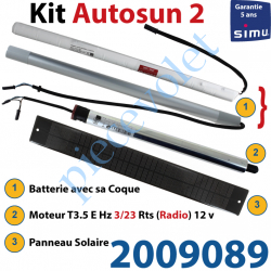 2009089 Kit AutoSun 2 Constitué: 1 Moteur T3,5 E Hz CC 3/23 Rts 12v Dc ss Carré ss Mds 1 Panneau Photovoltaïque & 1 Batterie San