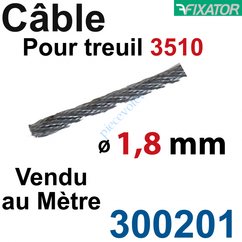 300201 Câble Acier Diamètre 1,8 mm pour Treuil à Câble Réf.: 3510G ou 3510D
