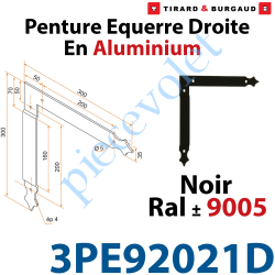 3PE92021D Penture Equerre Réglable 300x300mm Droite en Plat Aluminium de 35x4mm Percée de 4 Trous Diamètre 5mm Laqué Noir ± Ral 