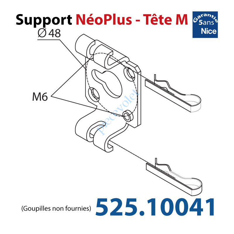 525.10041 Support Nice Néoplus Tête M Métallique 2 Trous M6 entr'axes 48 mm
