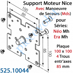 525.10044 Support Nice Tête Néo M et MH Métallique 100 x 100 à Téton Central multi entr'axes Avec 4 vis