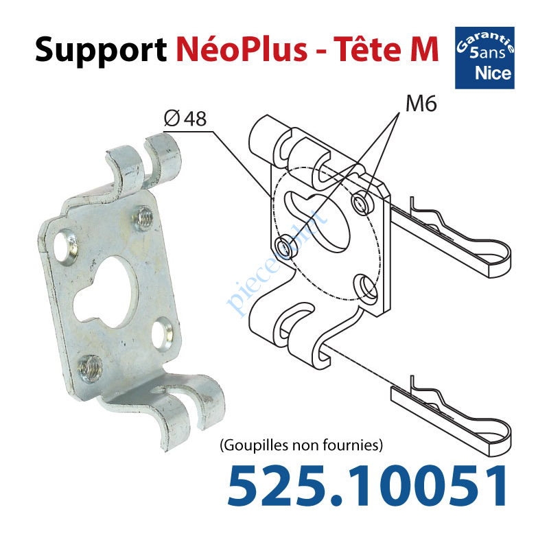 525.10051 Support Nice Néoplus Tête M Métallique entr'axes M6 & Fraisés 48 mm