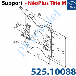 525.10088 Support Nice Néoplus Tête M Clipée Plast entr'axes Têtes Hexa 44 & 48mm Couple Maxi 30Nm