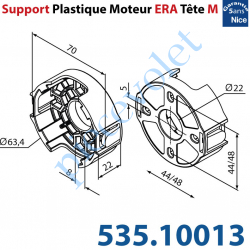 535.10013 Support Plastique Nice Era Tête M Percé de 4 Trous Oblongs diamètre 5,2 x 7mm entr'axes réglable de 44 à 48 mm pour Vi