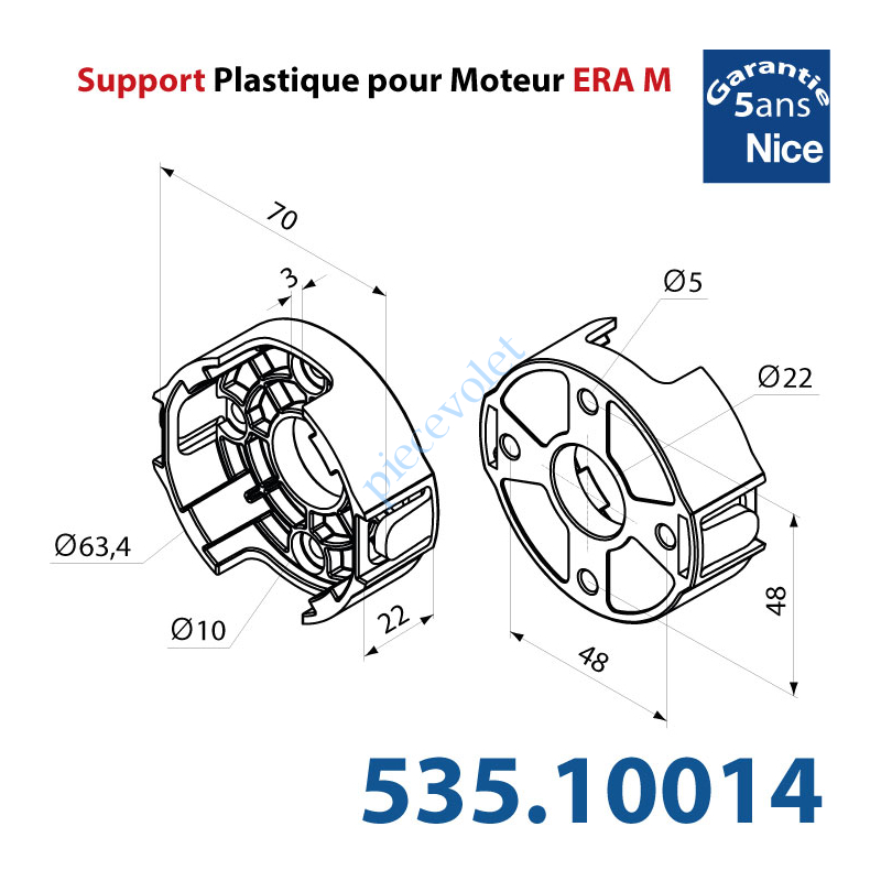 535.10014 Support Plastique Nice Era Tête M Percé de 4 Trous diamètre 5,2 mm entr'axes 48 mm pour Vis à Tête Ronde