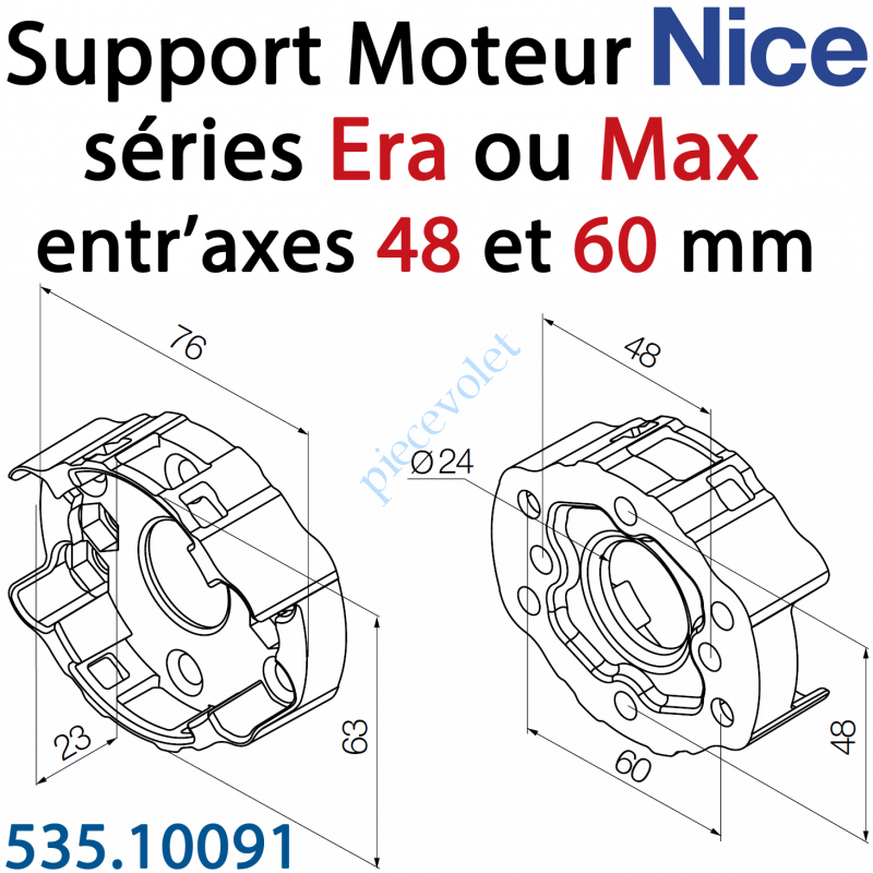535.10091 Support Nice Era Tête M Métallique entraxes Vis Têtes Hexa & Fraisées 48 et 60 mm