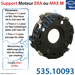 535.10093 Support Nice Era Tête M Métallique entre-axes Vis Têtes Hexa et Fraisées 48mm Avec Système de déblocage du moteur
