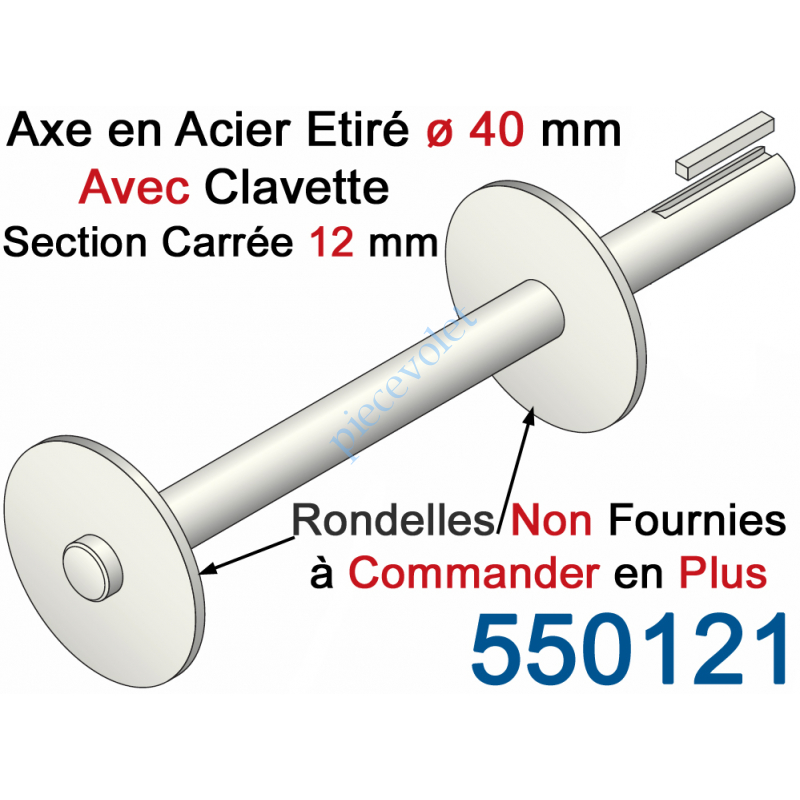 550121 Axe Rond en Acier Etiré ø 40 x 530 mm livré Avec Clavette pour Parechute 2007932