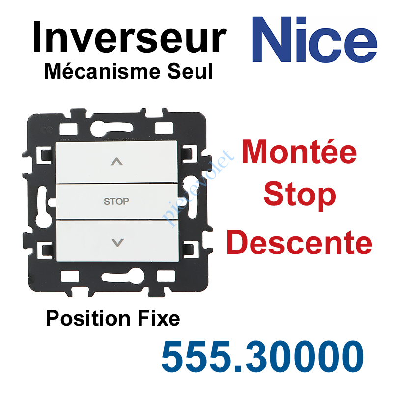 555.30000 Inverseur Nice Montée-Stop-Descente Mécanisme Seul à Encastrer à Position Fixe Blanc