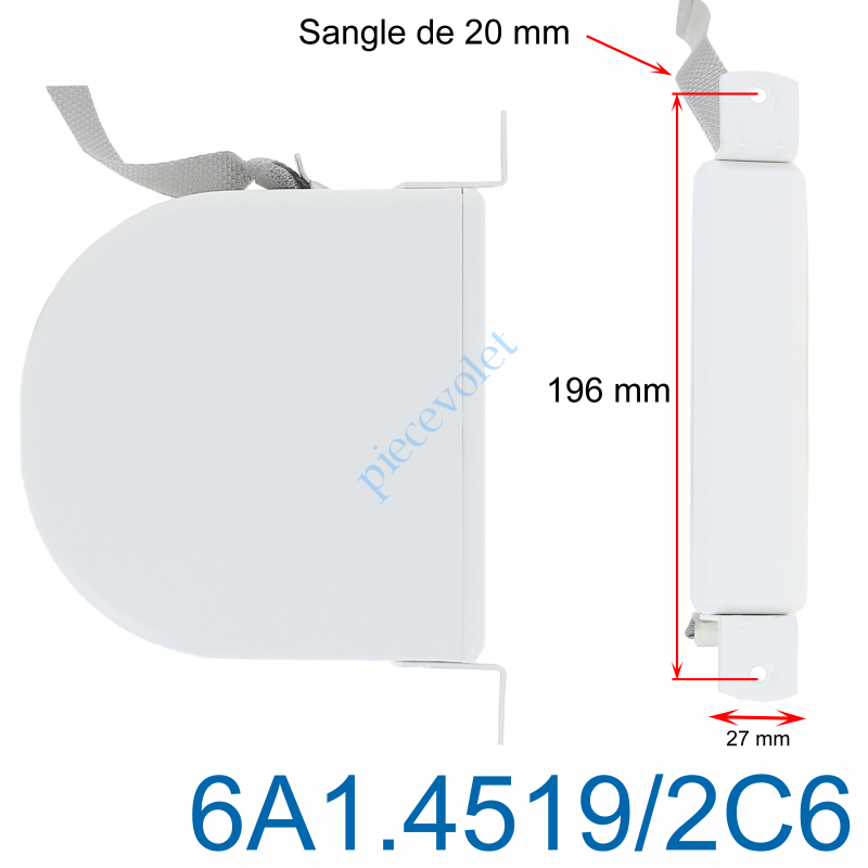 6A1.4519/2C6 Enrouleur Pivotant de Sangle Blanc Largeur 20 mm Longueur 6m