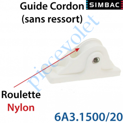 6A3.1500/20 Guide Cordon Roulette Nylon Sans Ressort Trompette Coloris Blanc