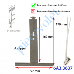 6A3.3637 Attache Tablier à Cliper sur Tube avec fentes de 10x2,5 mm Ergot 16 mm Laqué Gris pour Lames de 8-9 mm Long 170 mm