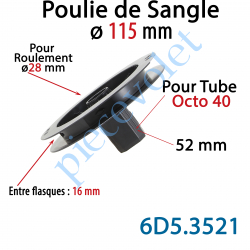 6D5.3521 Poulie de Sangle ø 115 Emb Octo 40 Lg 52 Entre Flasque 16 pr Roulement ø 28 mm