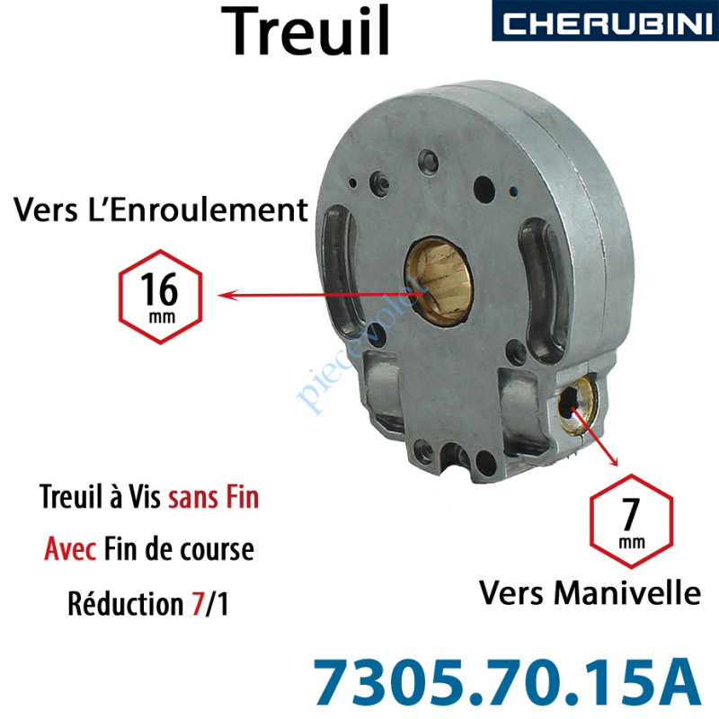 7305.70.15A Treuil Vis Sans Fin Manoeuvre Hexa 7 Sortie Hexa 16 Femelle Avec FdC Réduction 7/1