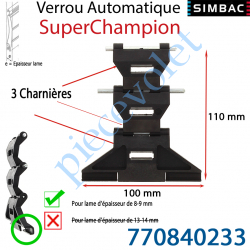 770840233 Verrou Automatique Super Champion de 3 Charnières pour Lame 8-9 mm d'épaisseur