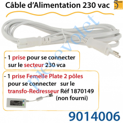 9014006 Câble d'Alimentation 230 vac Muni de 2 Prises de Connexion