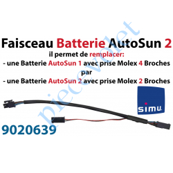 9020639 Faisceau de Câble Batterie permet de brancher une Batterie Autosun 2 sur un Moteur et un Panneau photovoltaïque Autosun 