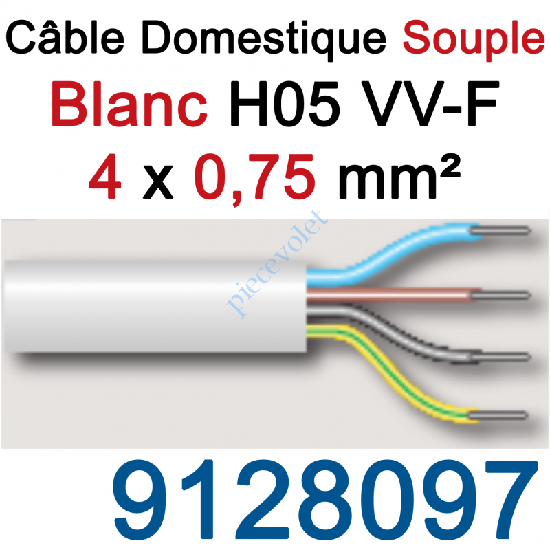9128097 Câble H05VVF Blanc 4 x 0,75 mm² (le mètre)