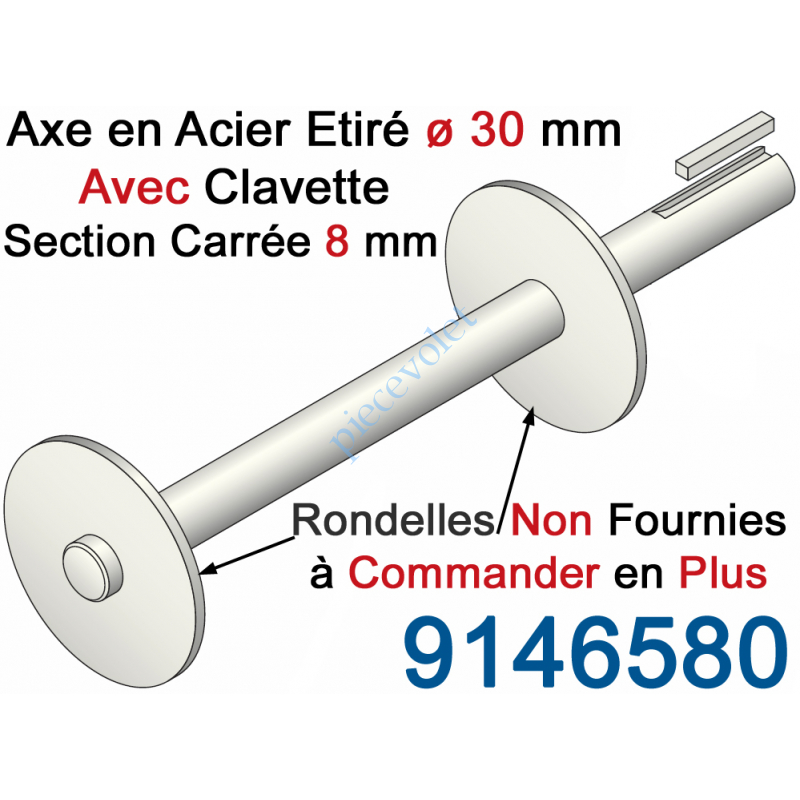 9146580 Axe Rond en Acier Etiré ø 30 x 450 mm livré Avec Clavette pour Parechute 2007931