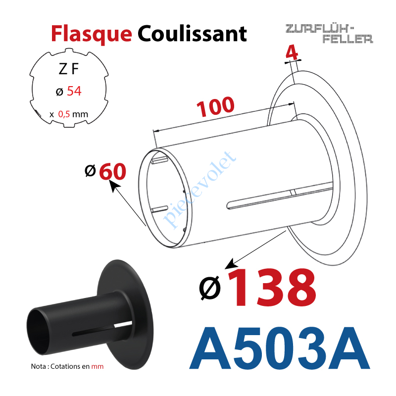 A503A Flasque Coulissant ø 138 mm pour Tube Zf 54