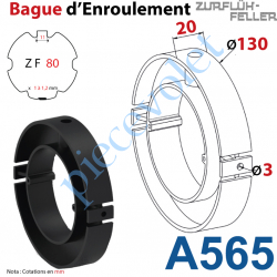 A565 Bague Nylon Largeur 20 mm avec 2 Trous ø 3 pour tube ZF 80 ø Ext 130 mm