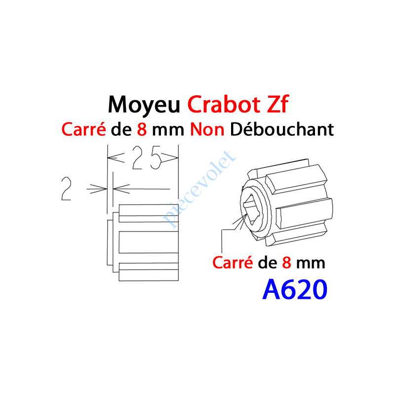 A620 Moyeu Crabot Zf Mâle - Carré de 8 mm Femelle Non Débouchant