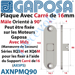 AXNPMQ90 Carré de 16x16 Orienté à 90° sur platine de 102x30 à Monter sur Moteurs XQ50M ou XQ60M à Associer au Support Moteur en 