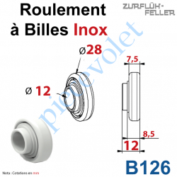 B126 Roulement à Billes inox à Cage en Polyacéthal ø Ext 28 - ø Int 12 Ep 12 mm