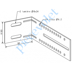 B225A Equerre Galva 25/10 Avec 2 Trous Oblongs 8 x 24 Déport Réglable