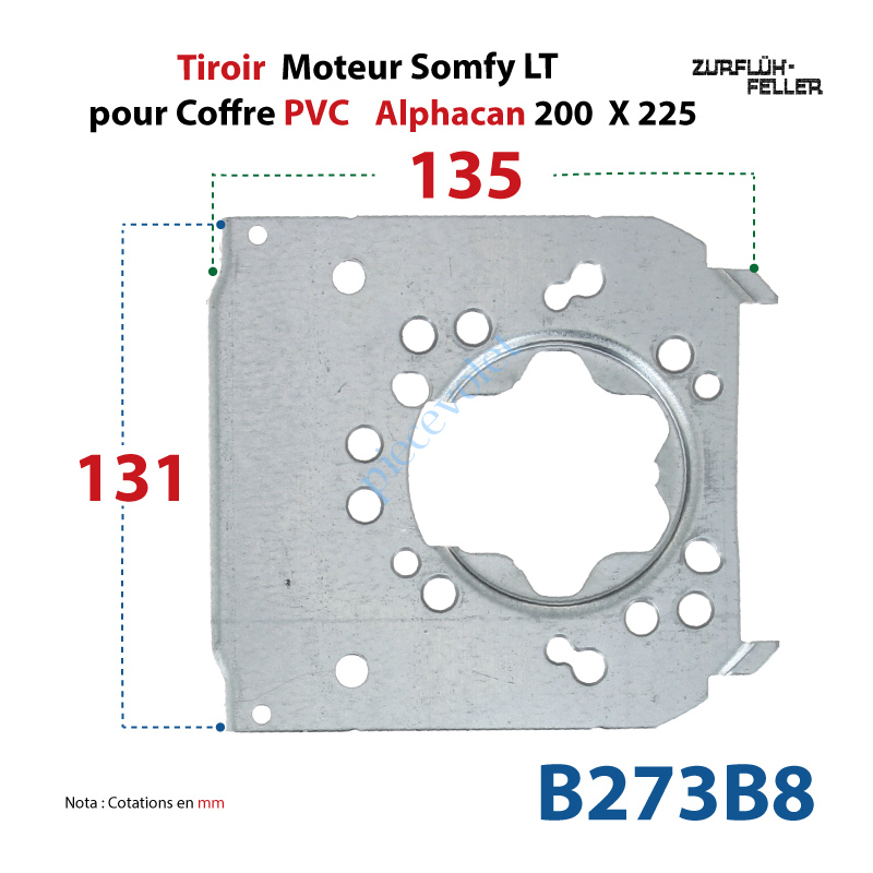 B273B8 Tiroir Support Moteur Somfy LT Sans Clip en Acier Galvanisé 15/10 pour Lucoroll 200