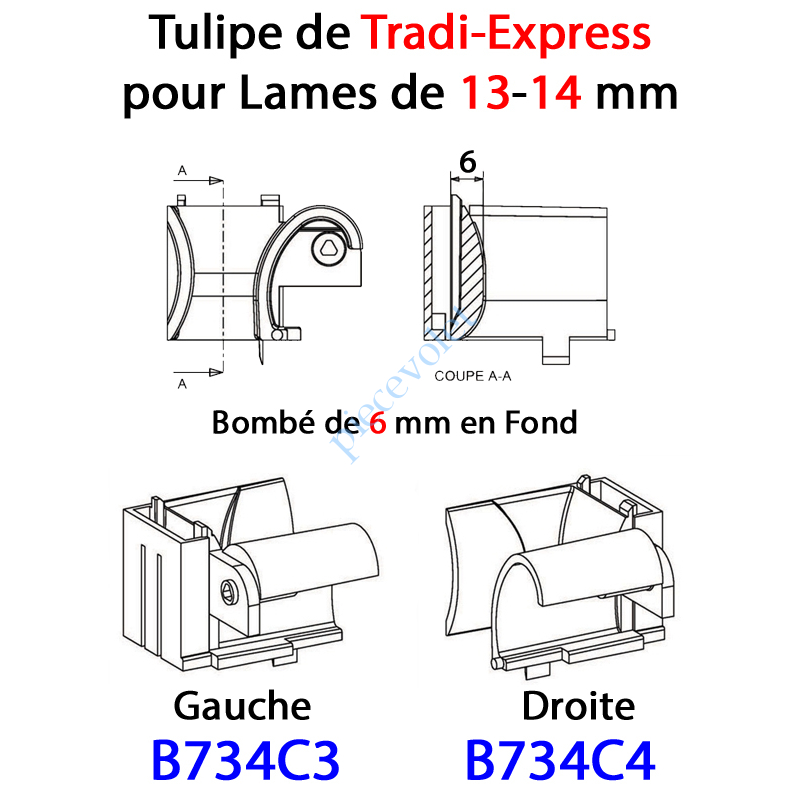 B734C4 Tulipe Tradi Express Droite pour Lame de 13 à 14 mm Bombé de 6 mm en Fond Coloris Noir