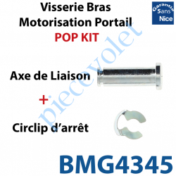 BMG4345 Axe de Liaison + Circlip d'Arrêt pour Fixation Bras Courbe de Portail Nice Pop Kit Vantail sur Vantail
