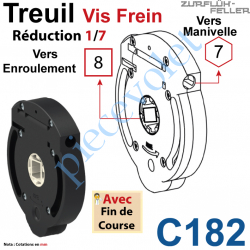 C182 Treuil Vis Frein Réd 1/7 Entrée Hexa 7 Femelle Sortie Carré 8 Femelle Av FdC Ep 22