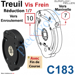 C183 Treuil Vis Frein Réd 1/7 Entrée Hexa 7 Femelle Sortie Carré 10 Femelle