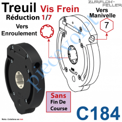 C184 Treuil Vis Frein Réd 1/7 Entrée Hexa 7 Femelle Sortie Crabot Zf Femelle Ss FdC Ep 22