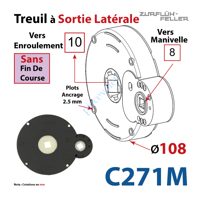 C271M Treuil à Sortie Latérale Ent Carré 8 Fem Sort Carré 10 Fem Plots 2,5 mm Ss FdC1