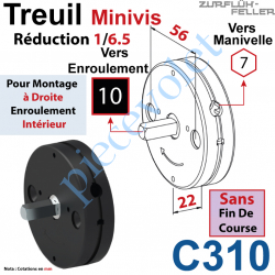 C310 Treuil Minivis Réd 1/6,5 Ent Hexa 7 Femelle Sor Carr 10 Mâle Lg 23 mm Ss FdC Ep 22