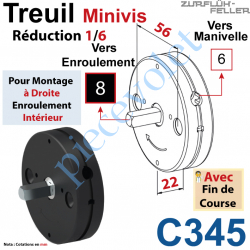 C345 Treuil Minivis Réd 1/6,5 Rég à Dr Ent Carré 6 Fem Sor Carré 8 Mâl Lg 23 Av FdC Ep 22