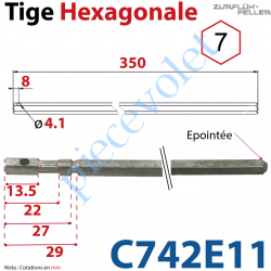 C742E11 Tige Hexagonale de 7 mm Longueur 350 mm Percée ø 4,1 mm Zinguée