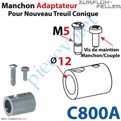 C800A Manchon Adaptateur Nouveau Couple Cônique ø 15,5 mm ø 12 mm Avec Visserie