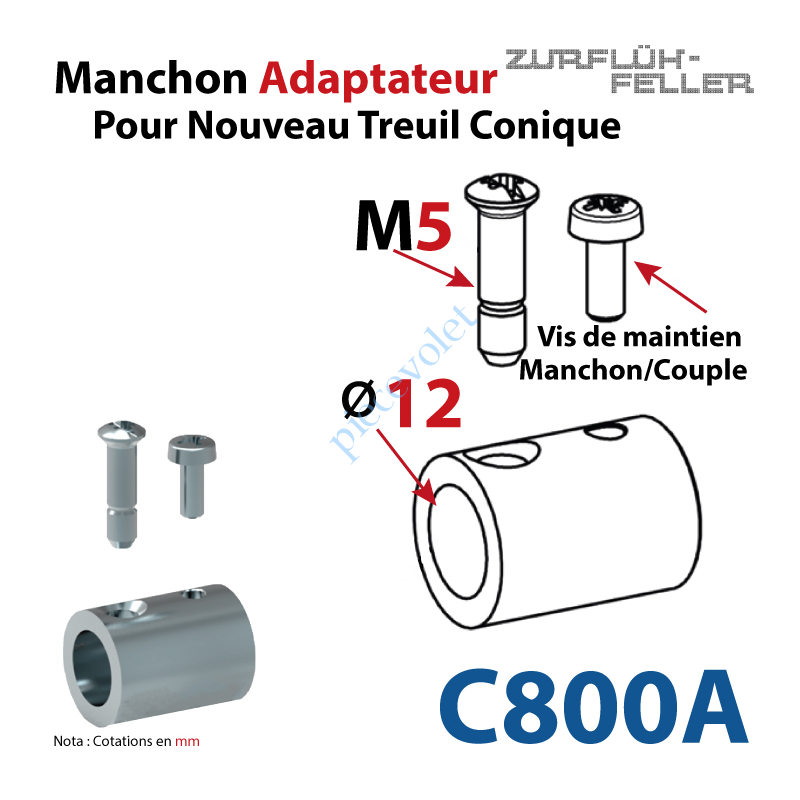 C800A Manchon Adaptateur Nouveau Couple Cônique ø 15,5 mm ø 12 mm Avec Visserie