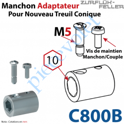 C800B Manchon Adaptateur Nouveau Couple Cônique ø 15,5 mm  Hexa 10 Avec Visserie